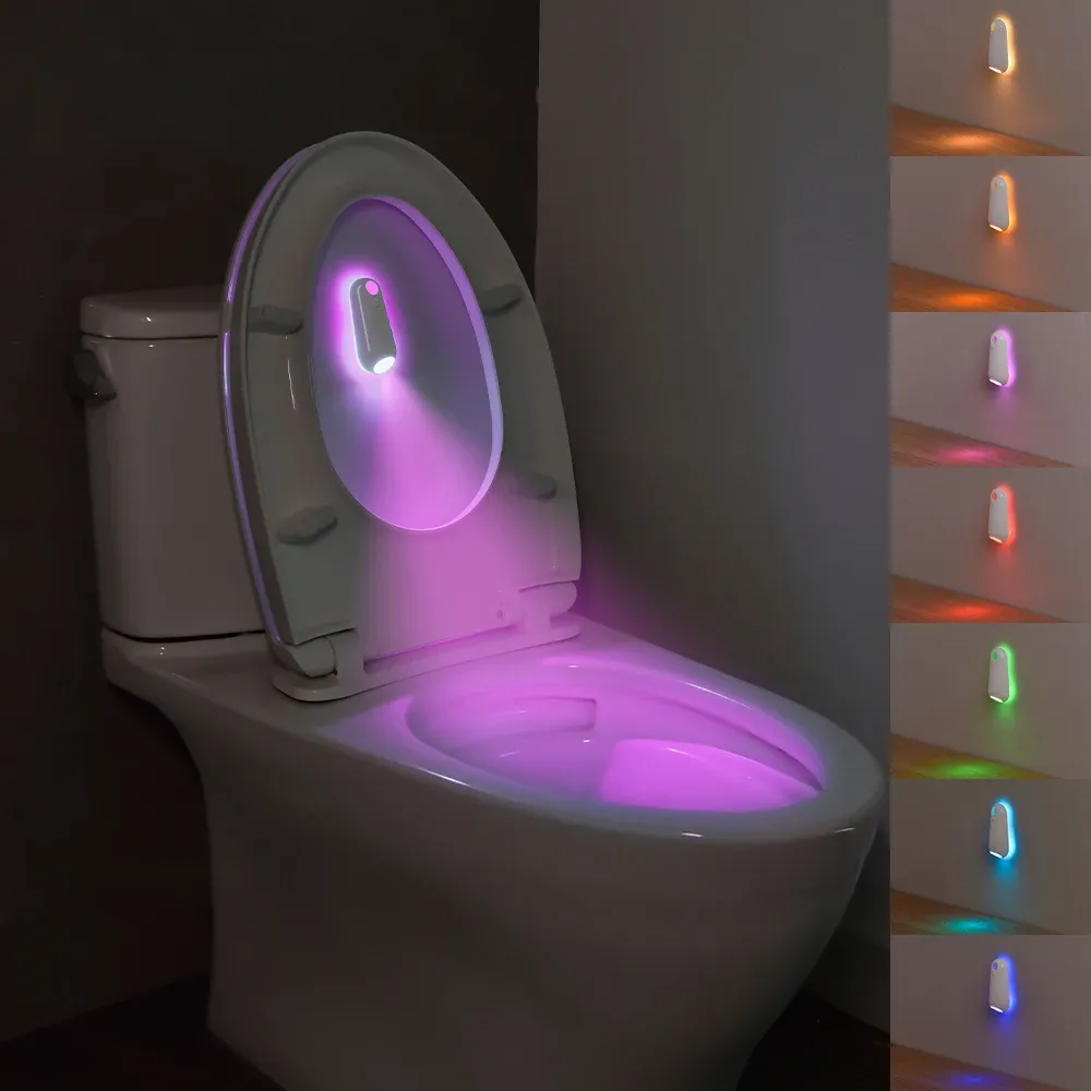 Veilleuse LED à détecteur de mouvement pour siège de toilette, lampe USB rechargeable 8 couleurs 6