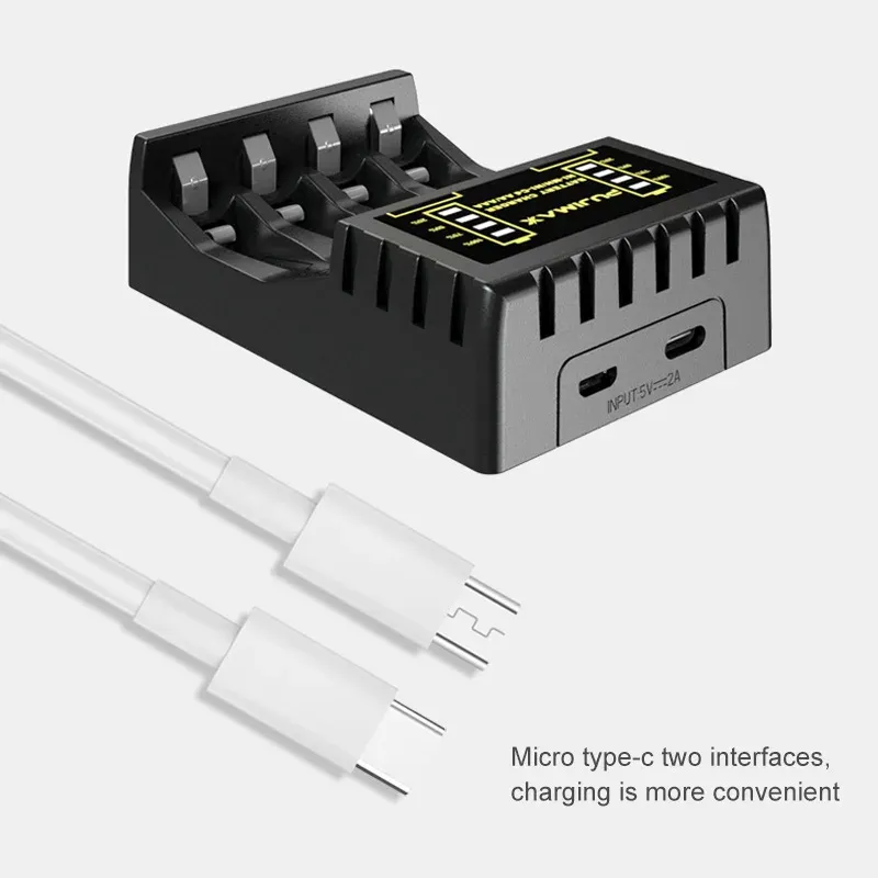Chargeur de piles AA/AAA à 4 emplacements avec affichage LED intelligent, port USB-C, compatible Ni-MH et Ni-Cd 3