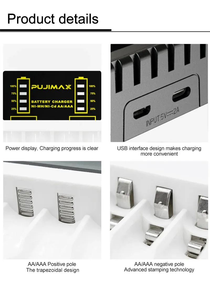 Chargeur de piles, finition et détails