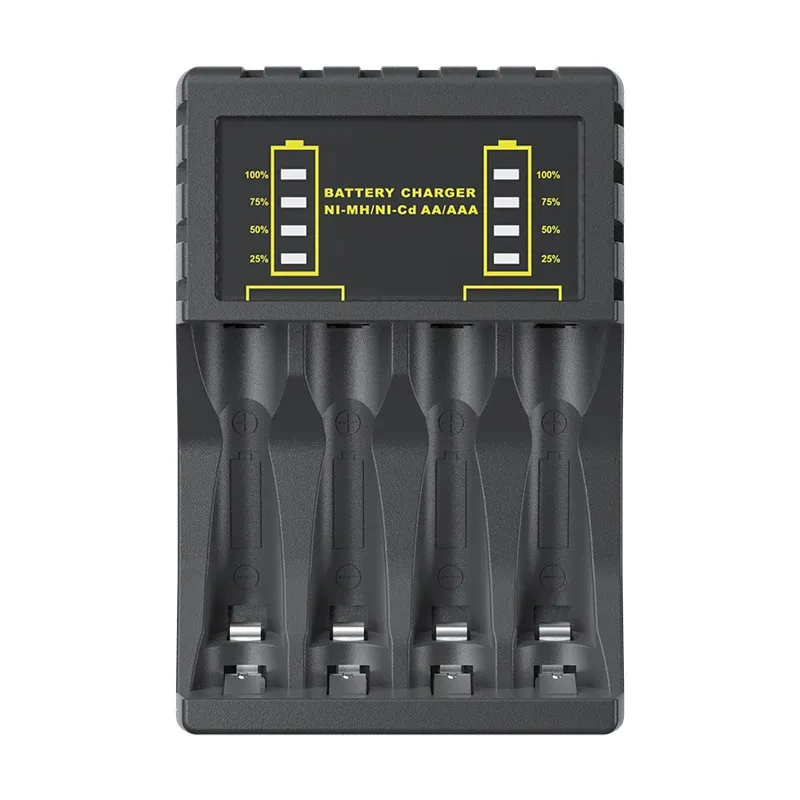 Chargeur de piles AA/AAA à 4 emplacements avec affichage LED intelligent, port USB-C, compatible Ni-MH et Ni-Cd 8