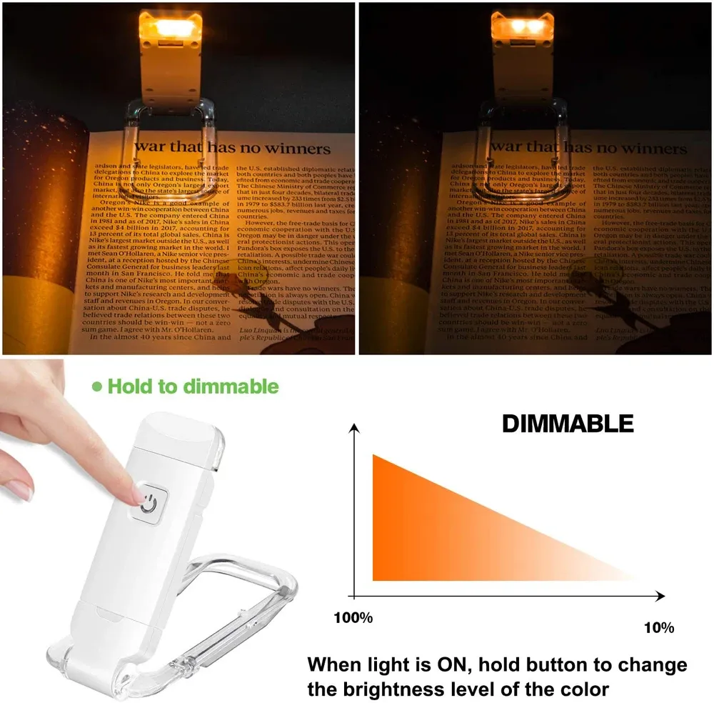 Mini Lampe de Lecture LED Portable à Recharge USB, Veilleuse à Luminosité Réglable 3