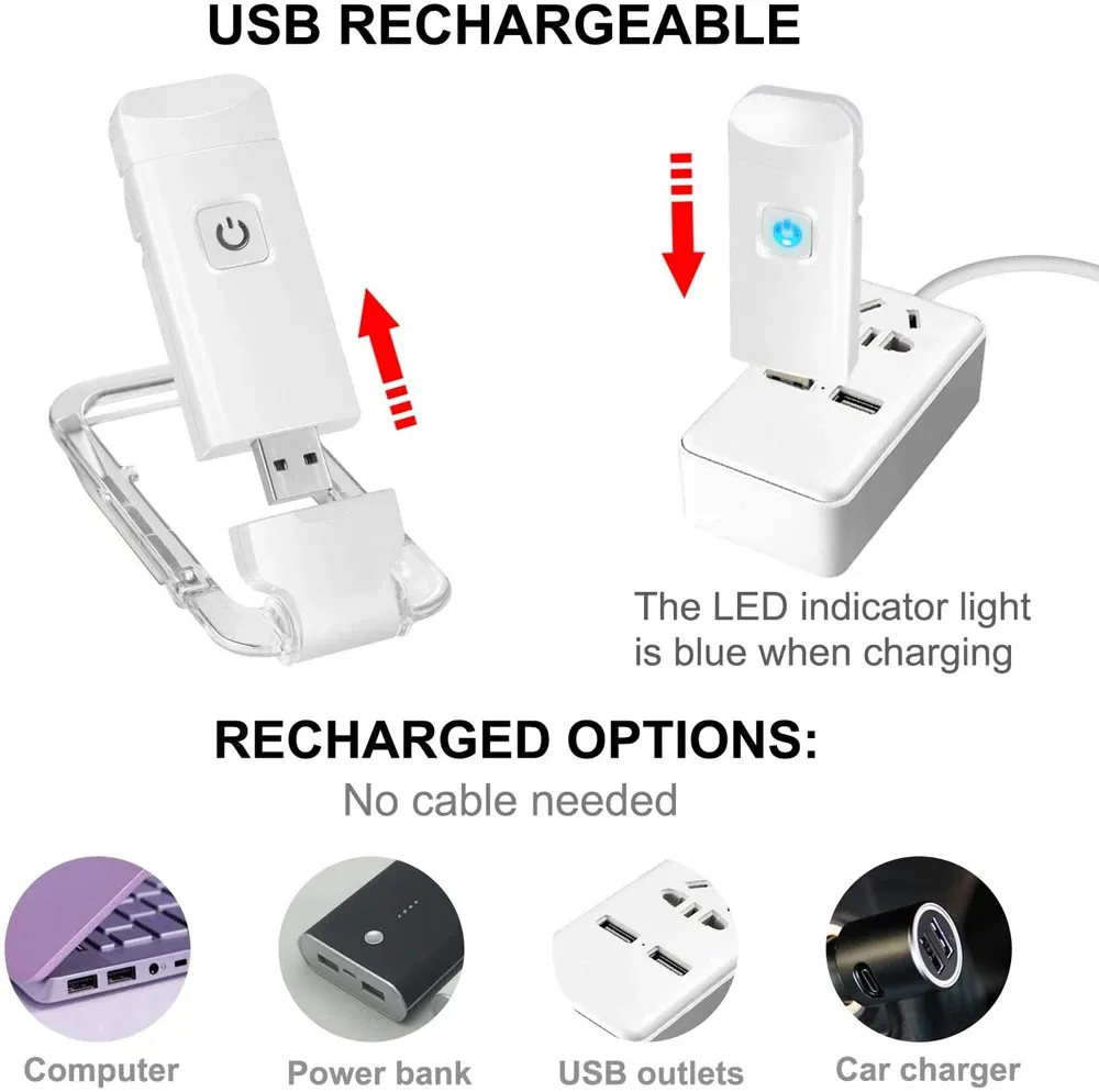 Mini Lampe de Lecture LED Portable à Recharge USB, Veilleuse à Luminosité Réglable 6