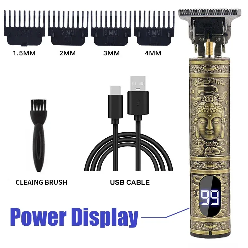 Tondeuse à cheveux sans fil vintage portable, rechargeable par USB et charge rapide, rasoir électrique professionnel pour barbier 18