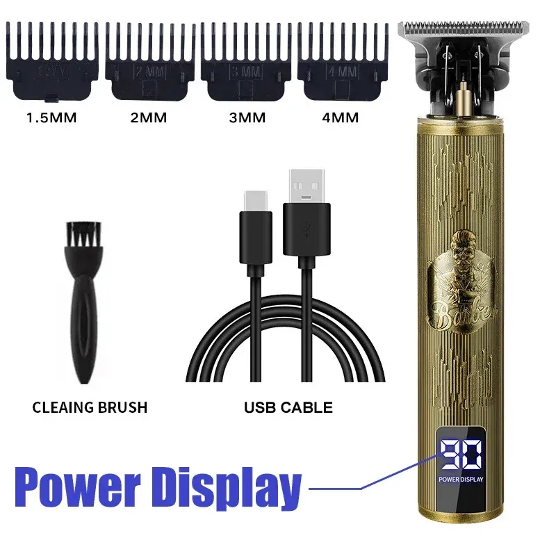 Tondeuse à cheveux sans fil vintage portable, rechargeable par USB et charge rapide, rasoir électrique professionnel pour barbier 12