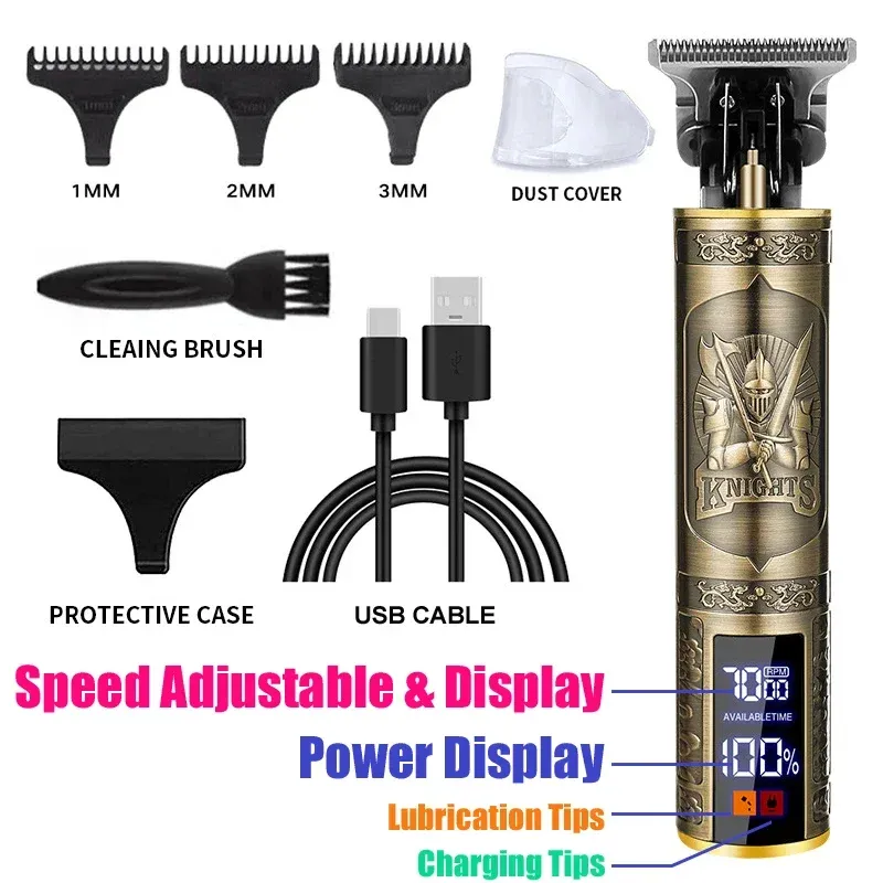 Tondeuse à cheveux sans fil vintage portable, rechargeable par USB et charge rapide, rasoir électrique professionnel pour barbier 9
