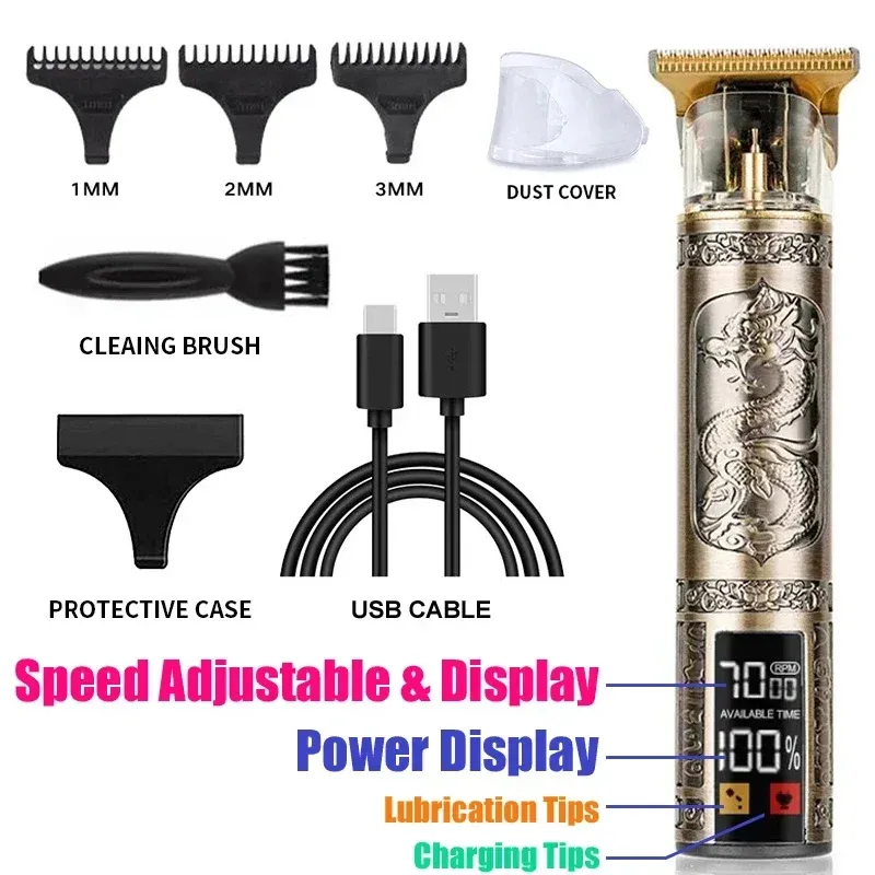 Tondeuse à cheveux sans fil vintage portable, rechargeable par USB et charge rapide, rasoir électrique professionnel pour barbier 10