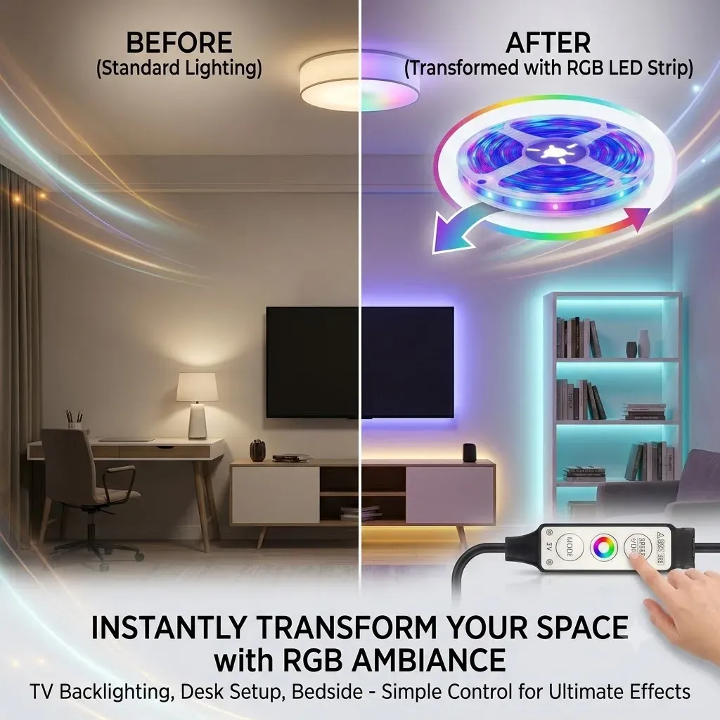 Bande lumineuse LED avec télécommande 3 boutons, alimentation USB, décoration d'intérieur et de Noël 3
