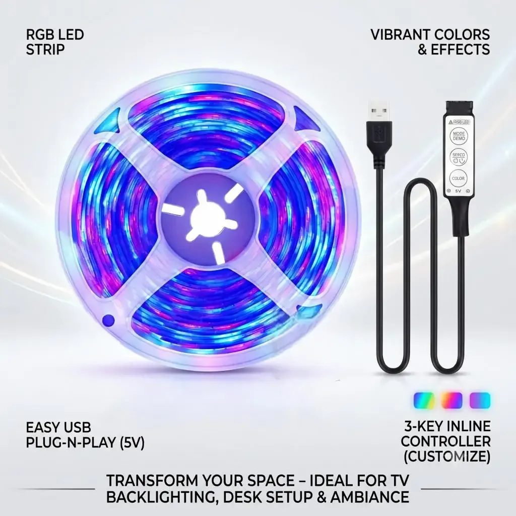 Bande lumineuse LED avec télécommande 3 boutons, alimentation USB, décoration d'intérieur et de Noël 7