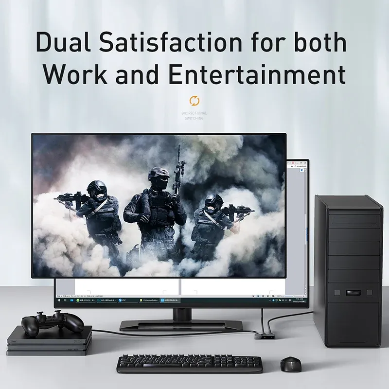 Baseus – Commutateur HDMI 4K 60 Hz avec adaptateur audio bidirectionnel 1x2/2x1 HDR pour PS4 et TV Box 3