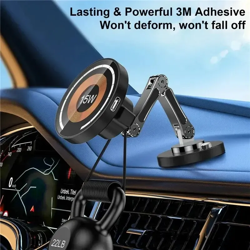 Support de chargeur magnétique sans fil pour voiture, station de charge rapide, support de téléphone pour iPhone 15, 14, 13 et 12 Macsafe 3