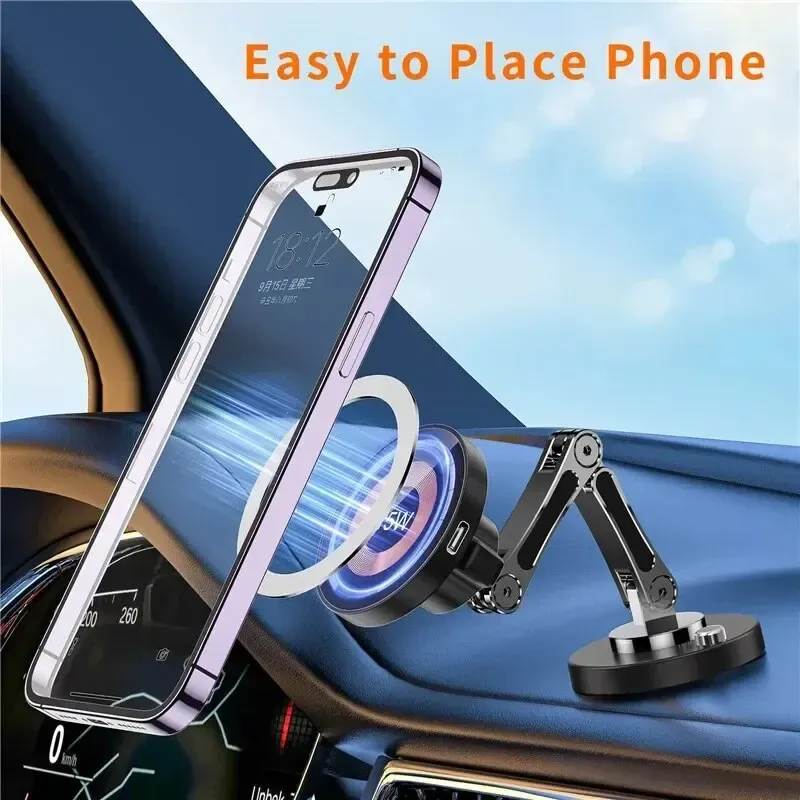 Support de chargeur magnétique sans fil pour voiture, station de charge rapide, support de téléphone pour iPhone 15, 14, 13 et 12 Macsafe 4