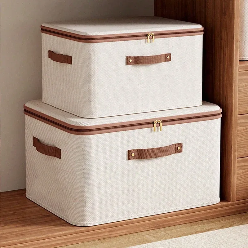Boîte de rangement pliable pour vêtements, organisateur de placard avec poignée et fermeture éclair, idéal pour garde-robe, placard et couvertures (lavable)