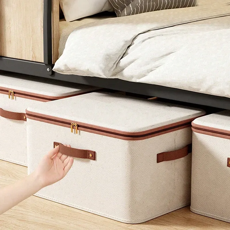 Boîte de rangement pliable pour vêtements, organisateur de placard avec poignée et fermeture éclair, idéal pour garde-robe, placard et couvertures (lavable) 4
