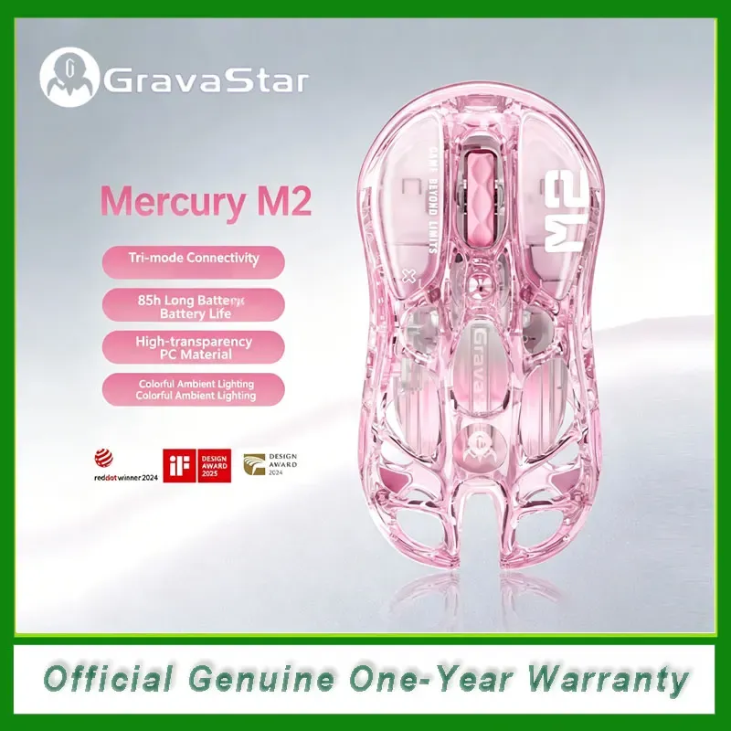 Souris de jeu sans fil GravaStar Mercury M2 Rose Cristal, autonomie 85 h, 3 modes de connexion, format adapté aux petites mains 9