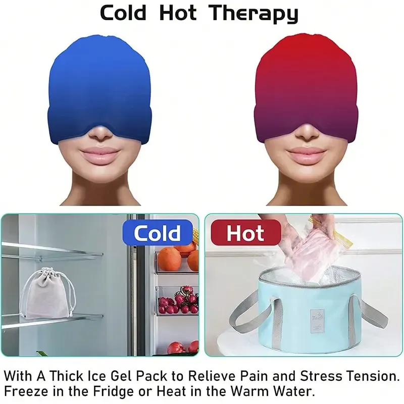 Bandeau glacé en situation d'utilisation pour le soulagement des migraines