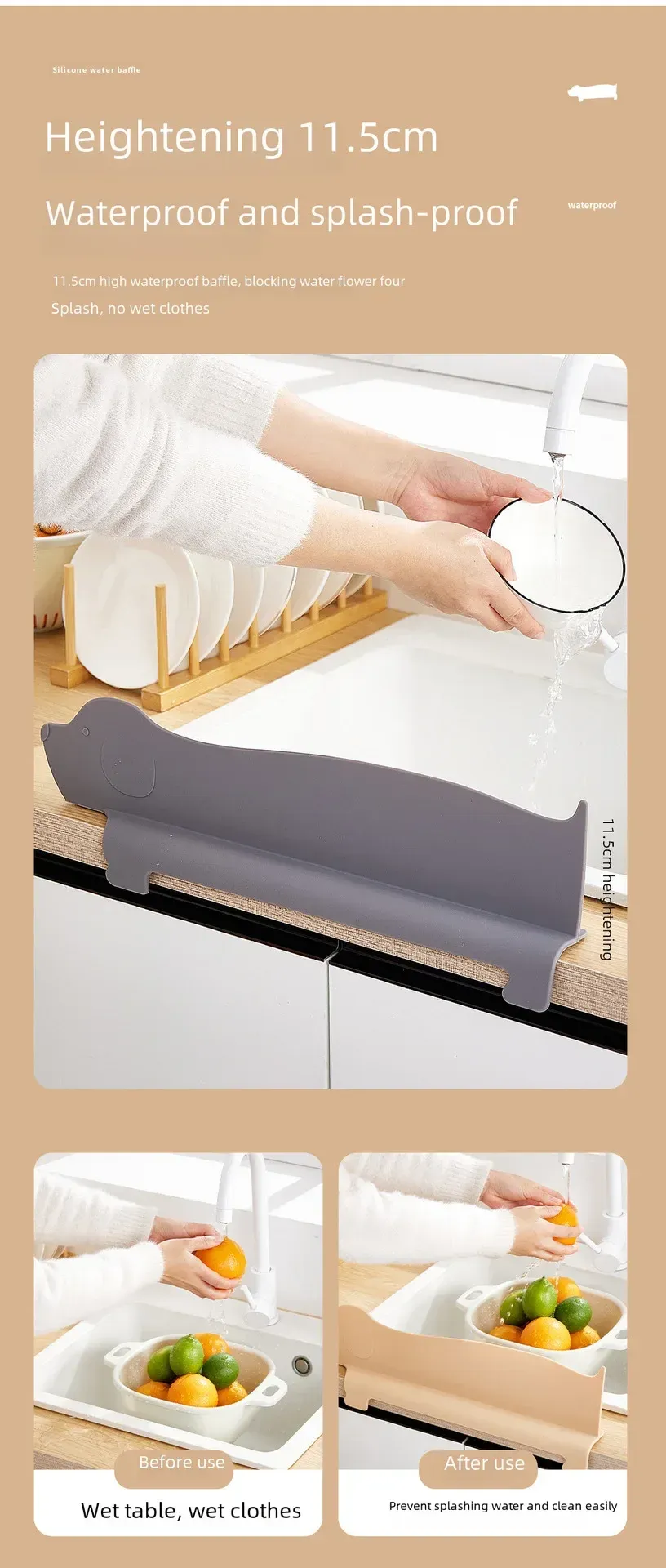 Barrière en silicone installée dans un évier de cuisine