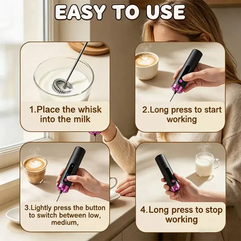Mousseur à lait électrique portable USB, fouet mélangeur pour café, cappuccino et latte 6