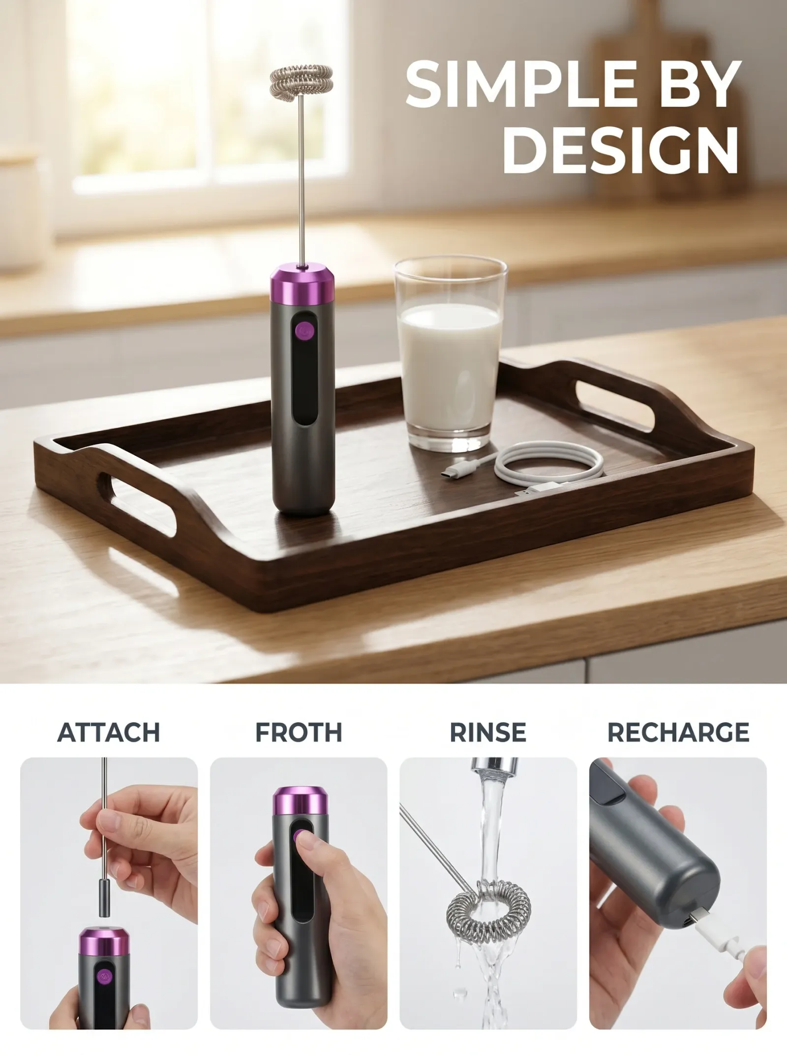Détail du mousseur à lait électrique portable USB