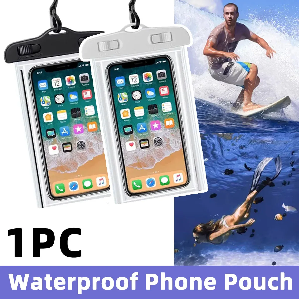 Pochette étanche transparente pour smartphone tactile avec cordon de cou, idéale pour la natation et les sports nautiques - Image 1