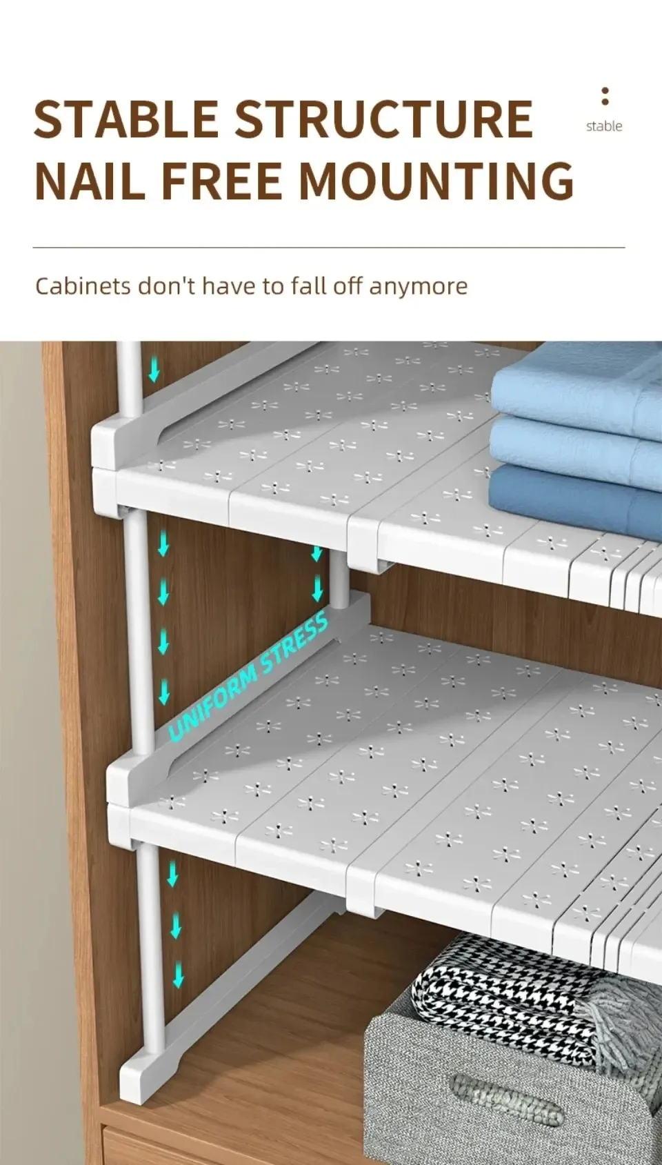 Étagères empilables pour vêtements, usage quotidien