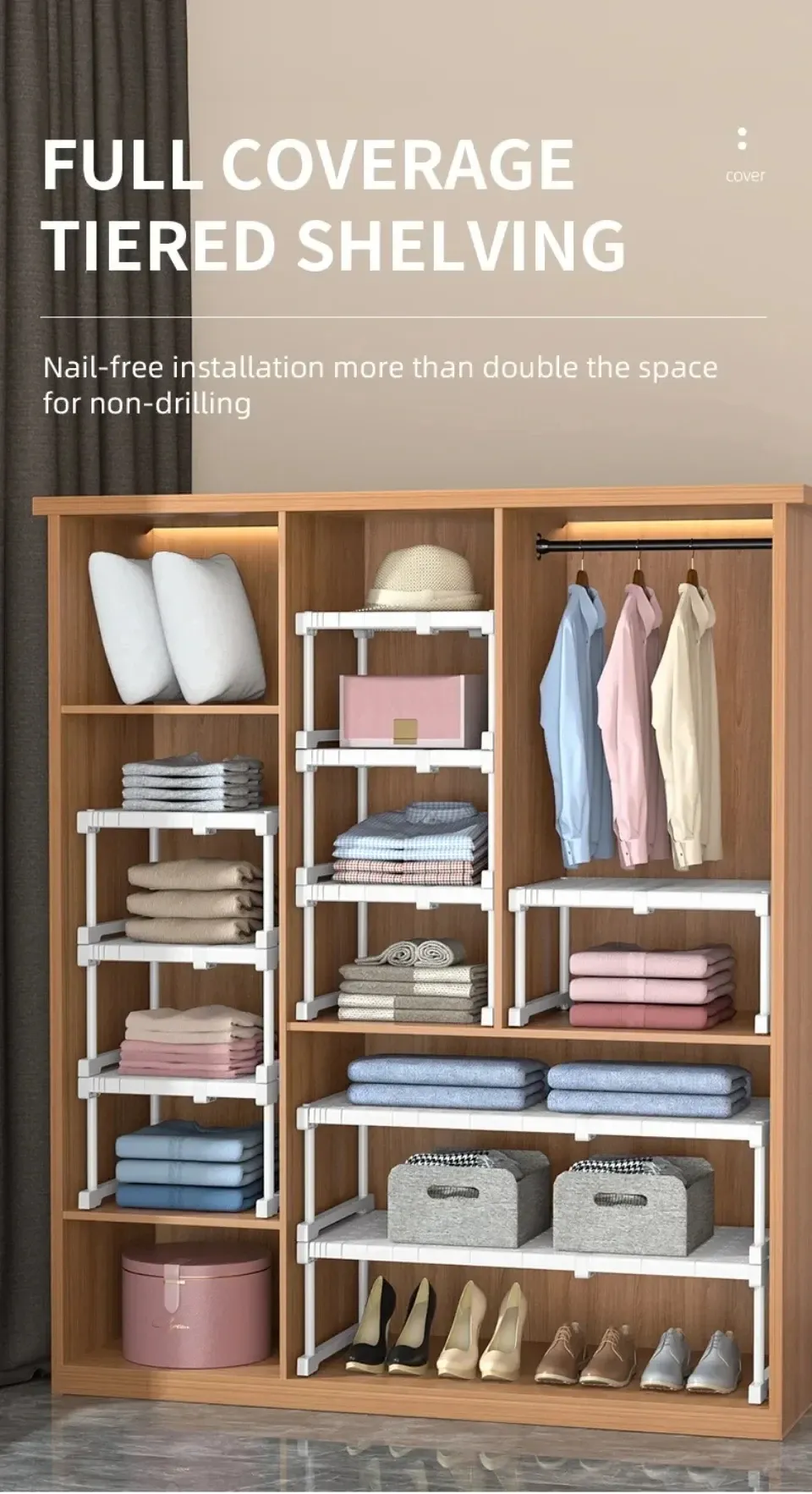 Étagères empilables pour vêtements, dans une garde-robe