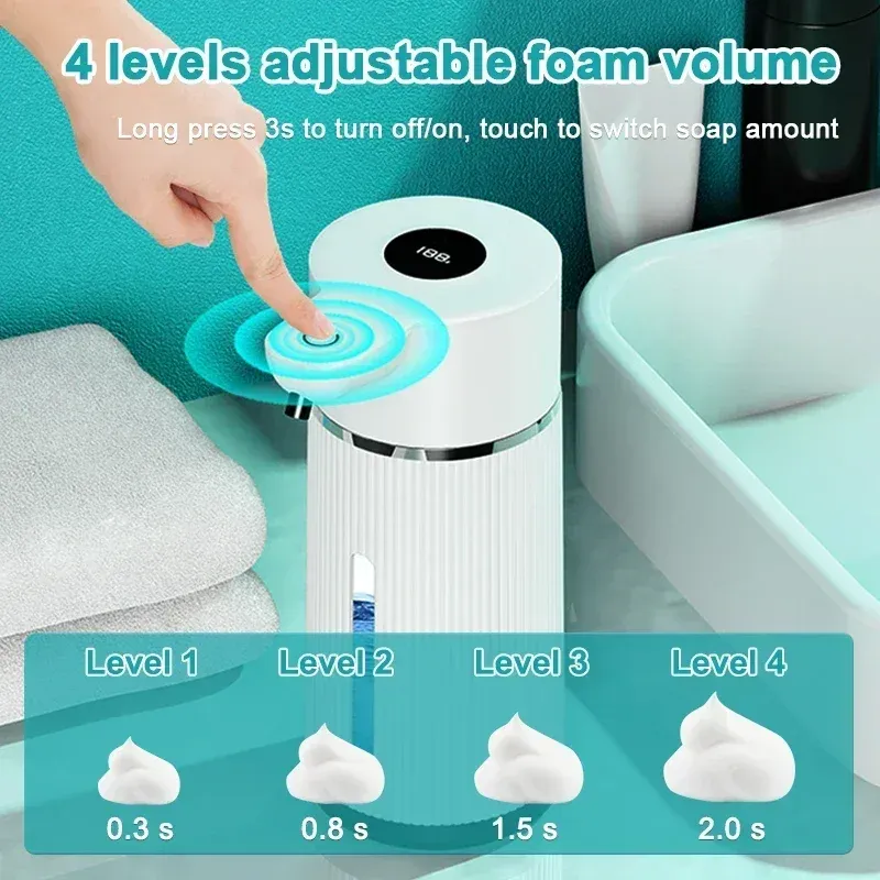 Distributeur automatique de savon intelligent à grande capacité de 420 ml, pompe électrique murale pour savon en mousse ou liquide, pour le lavage des mains et de la vaisselle 4