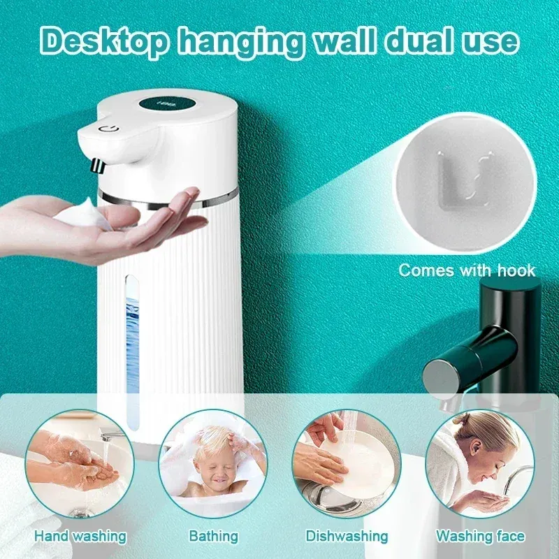 Distributeur automatique de savon intelligent à grande capacité de 420 ml, pompe électrique murale pour savon en mousse ou liquide, pour le lavage des mains et de la vaisselle 6