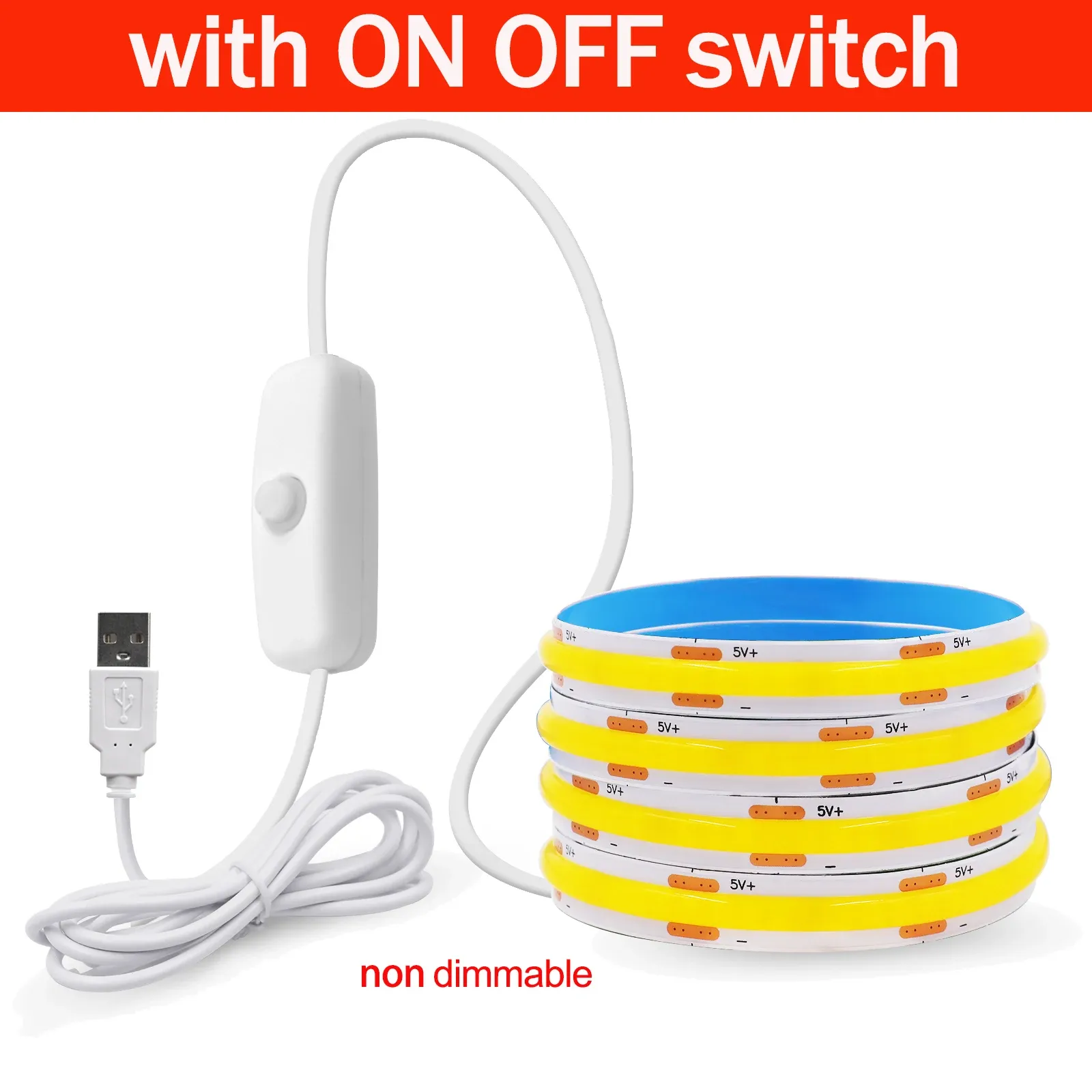 Bande LED COB flexible 5 V avec interrupteur, éclairage linéaire haute densité, adhésif, intensité variable, connexion USB, 320 LED/m 8