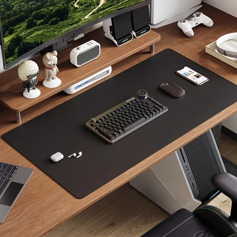 Tapis de souris en cuir PU, sous-main de bureau uni, imperméable et antidérapant, pour ordinateur et clavier 3