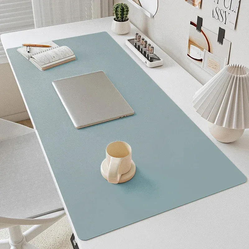 Tapis de souris en cuir PU, sous-main de bureau uni, imperméable et antidérapant, pour ordinateur et clavier 7