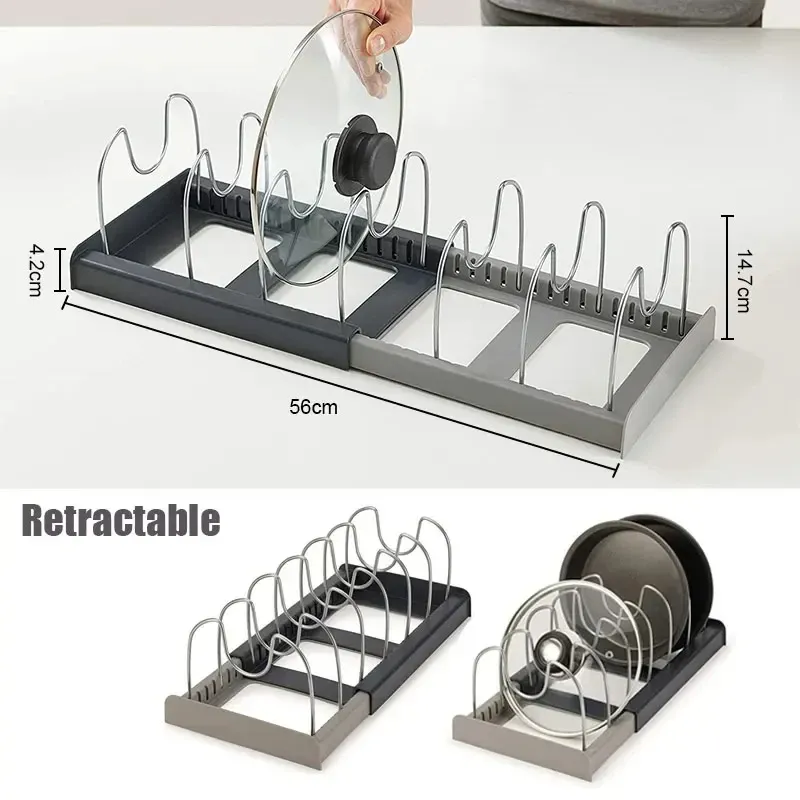 Étagère extensible en acier inoxydable T1 pour armoire de cuisine, organisateur pour casseroles, couvercles et planches à découper, égouttoir pour ustensiles de cuisine 4