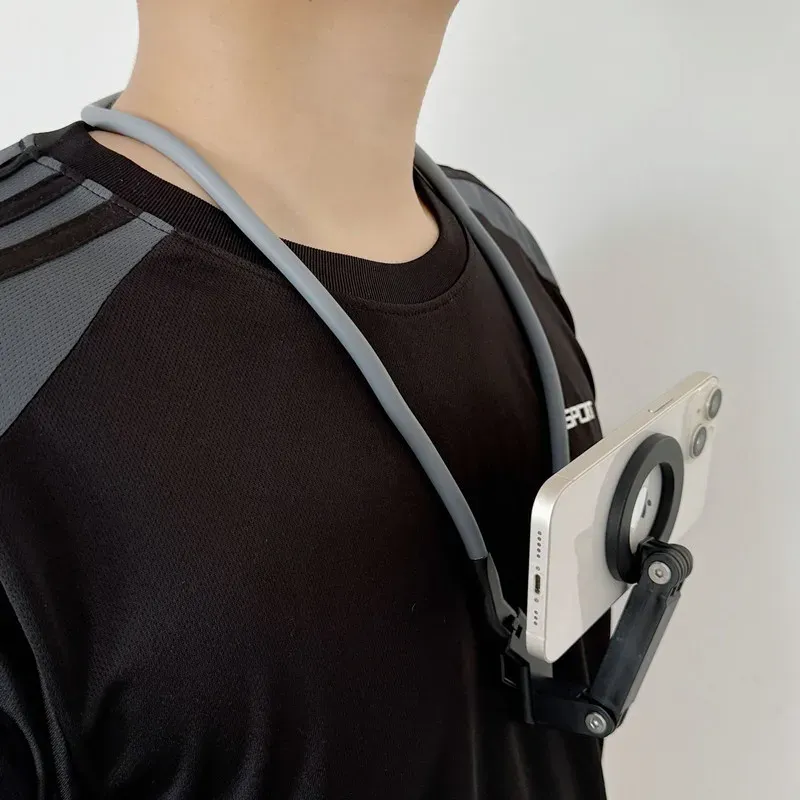 Support magnétique de cou pour iPhone, support de téléphone portable avec fonction trépied, perche à selfie vidéo, compatible MagSafe
