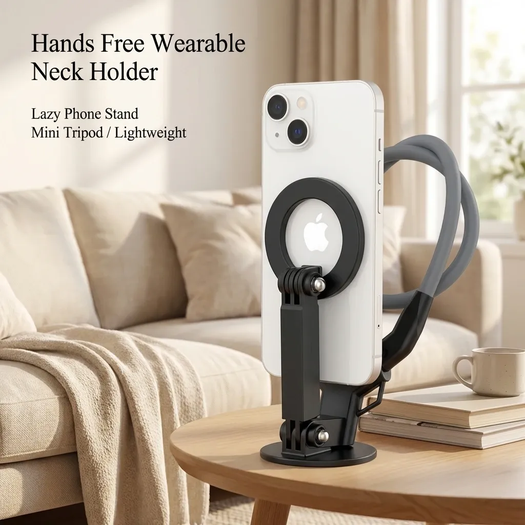 Support magnétique de cou pour iPhone, support de téléphone portable avec fonction trépied, perche à selfie vidéo, compatible MagSafe 2