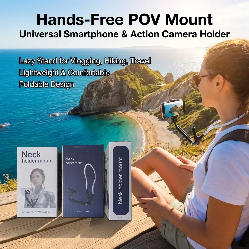 Support magnétique de cou pour iPhone, support de téléphone portable avec fonction trépied, perche à selfie vidéo, compatible MagSafe 3