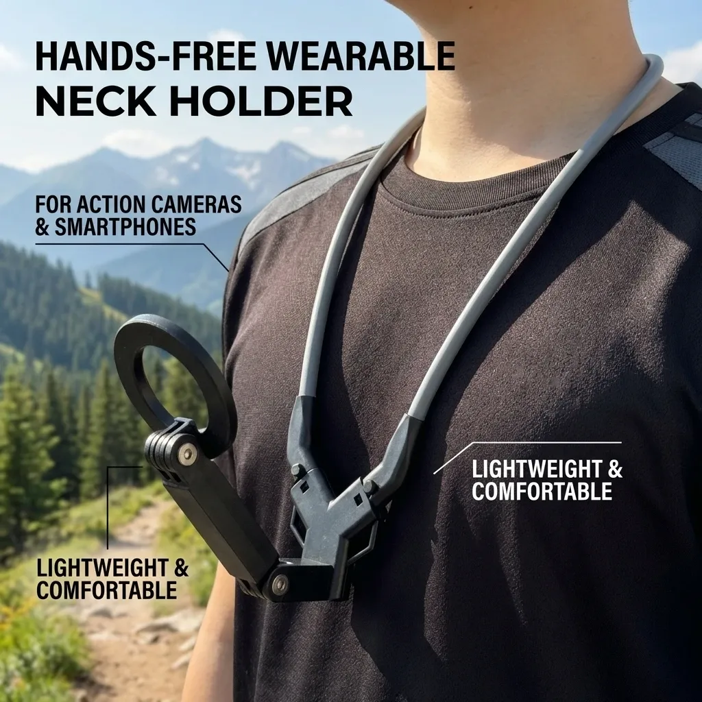 Support magnétique de cou pour iPhone, support de téléphone portable avec fonction trépied, perche à selfie vidéo, compatible MagSafe 4