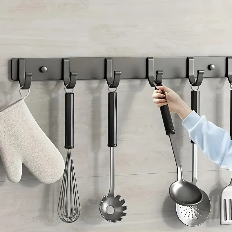 Crochet mural en aluminium noir pour ustensiles de cuisine 2