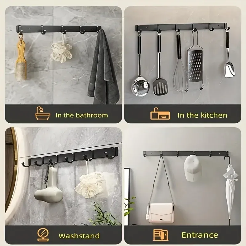 Crochet mural noir pour cuisine, mise en valeur