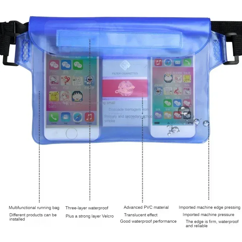 Sac de natation 3 couches, haute étanchéité, grand format, transparent, protection sèche sous-marine, pochette pour téléphone portable iPhone 4