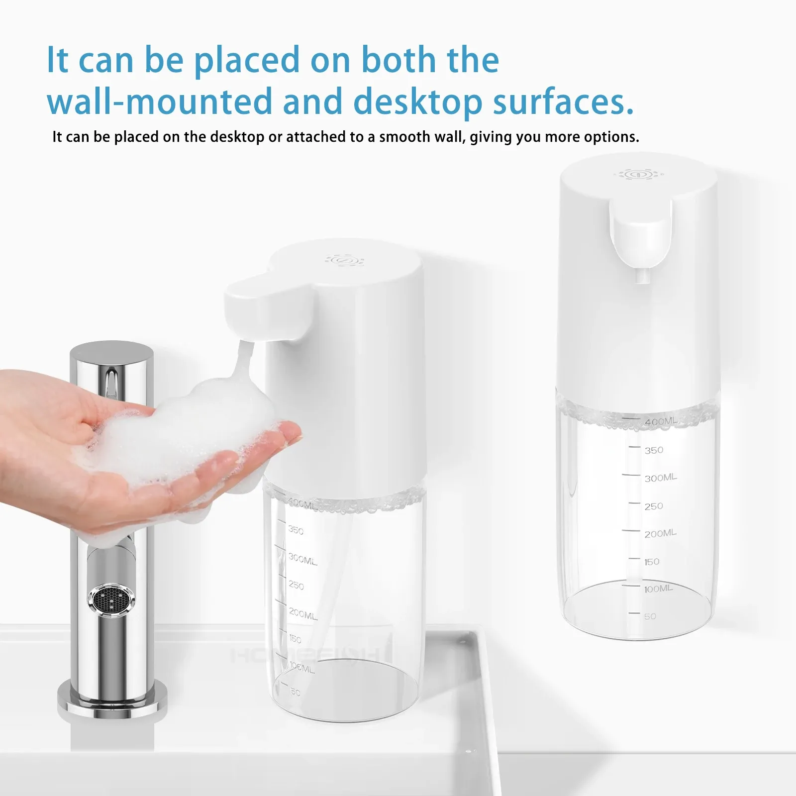 Distributeur de mousse automatique intelligent HOMEFISH, distributeur de savon sans contact à infrarouge, rechargeable par port USB-C, grande capacité 8