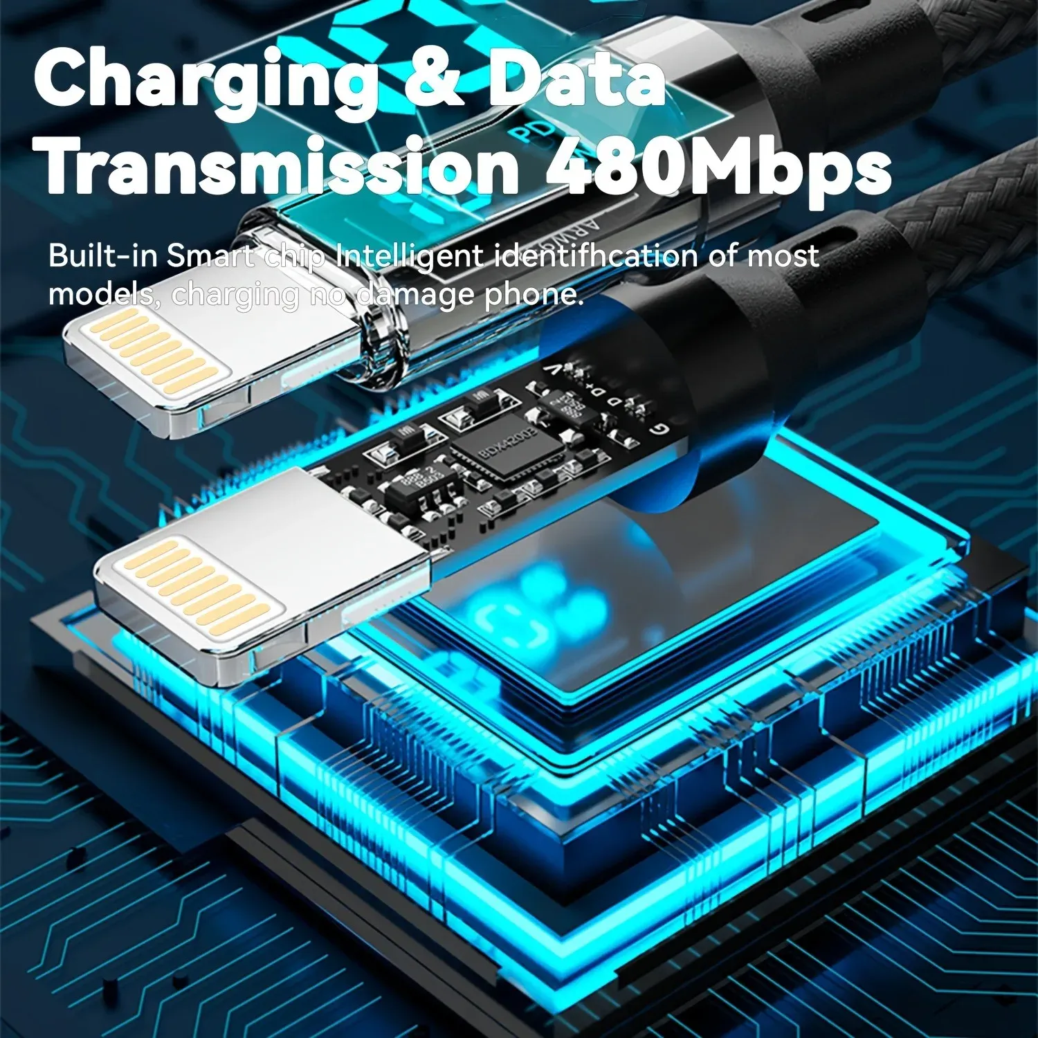 Câble de charge rapide PD 27W avec coque transparente pour iPhone