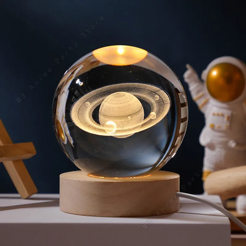 Lampe LED galaxie en cristal 3D, motif Saturne et lune, 5 cm 10
