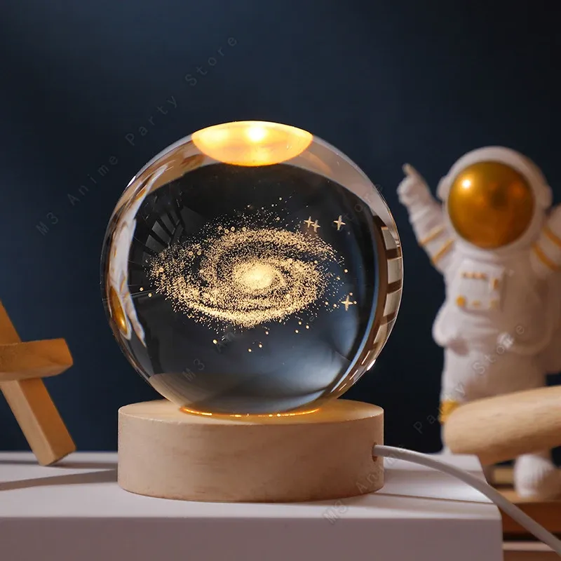 Lampe LED galaxie en cristal 3D, motif Saturne et lune, 5 cm 9