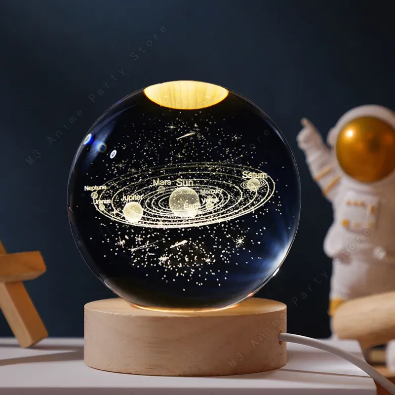 Lampe LED galaxie en cristal 3D, motif Saturne et lune, 5 cm 7