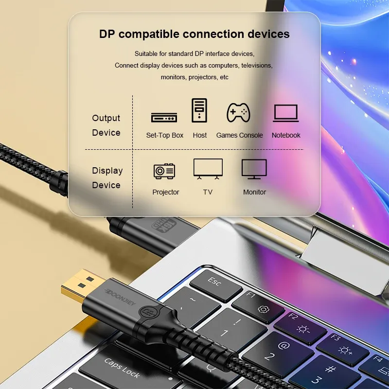 Câble DisplayPort 2.1 8K 16K, tressé haute vitesse, 16K@60Hz et 10K@120Hz, compatible TV, écran et ordinateur portable 6
