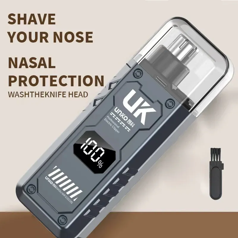 Tondeuse à poils de nez et d'oreilles pour homme, rechargeable par USB, étanche, écran LED 3
