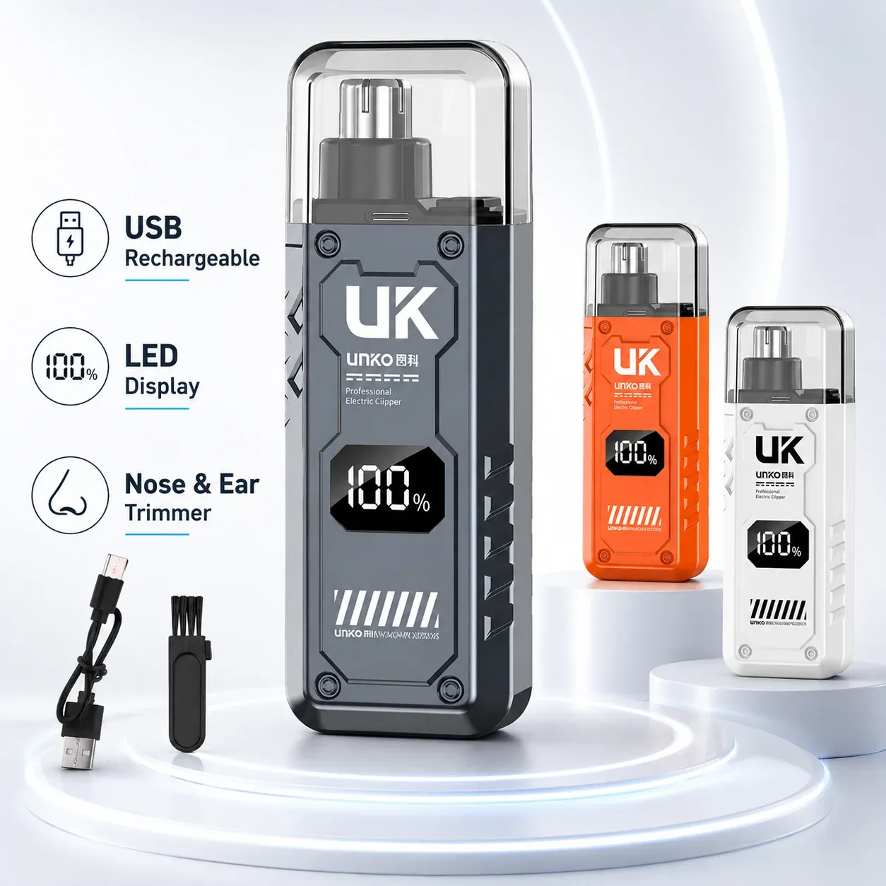Tondeuse à poils de nez et d'oreilles pour homme, rechargeable par USB, étanche, écran LED 2