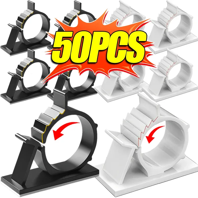 Organisateur de câbles auto-adhésif réglable, lot de 5 ou 50 pièces : clips et attaches métalliques, supports à crochet, support de tringle à rideau et support de tuyau sans clous