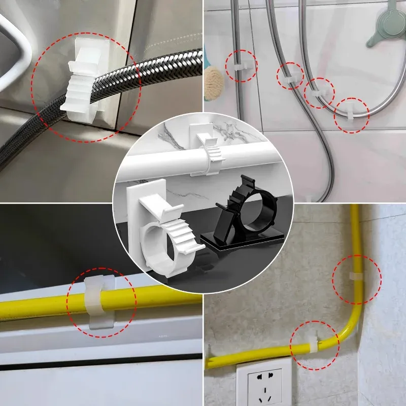 Organisateur de câbles auto-adhésif réglable, lot de 5 ou 50 pièces : clips et attaches métalliques, supports à crochet, support de tringle à rideau et support de tuyau sans clous 5