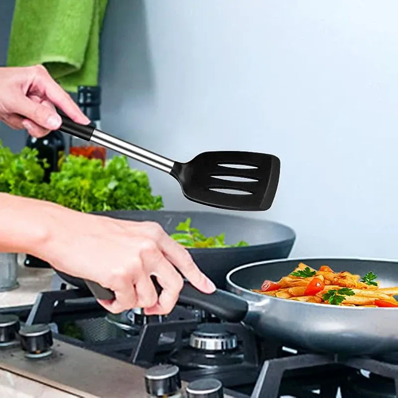 Ensemble de spatules antiadhésives en silicone, 2 pièces, résistantes à la chaleur, ustensiles de cuisine, kit d'outils de cuisine 3