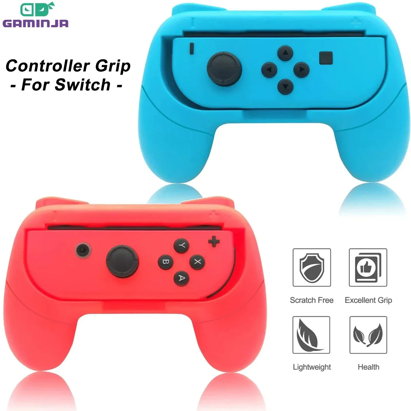 GAMINJA - Lot de 2 manches de contrôle résistants à l'usure pour Nintendo Switch, ergonomiques, compatibles Joy-Con 1